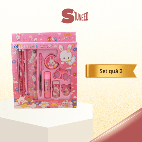Bộ Dụng Cụ Học Tập 9 Món Gồm Bút Bi, Bút Chì, Thước Kẻ, Tẩy, Kéo, Gọt Xoáy Bút Chì, Keo Dán Giấy, Kẹp Tiện Lợi Dễ Thương