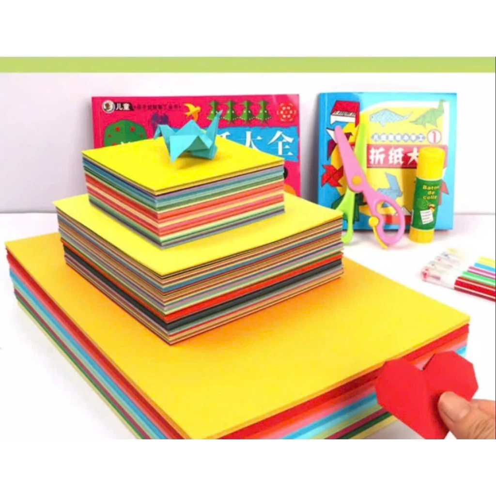 Giấy gấp Origami tập 100 tờ giấy thủ công gấp hạc nhiều màu - Ảnh 3